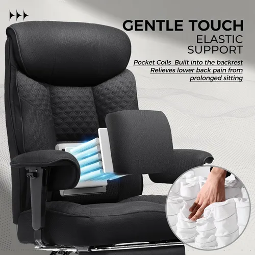 Vista 7 de GTRACING Silla de oficina grande y alta de 400LBS, ergonómica, de tela, diseño de lujo con relieve, silla para juegos con reposapiés, apoyabrazos