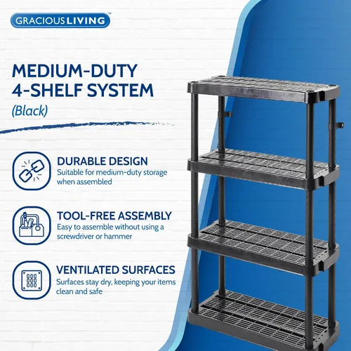Vista 4 de Gracious Living Estantes organizadores de almacenamiento de 4 niveles para el hogar y el garaje, 54.5 pulgadas de alto x 32.0 pulgadas de ancho x