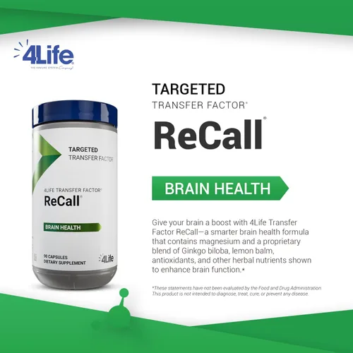 Vista 3 de 4Life Transfer Factor ReCall - Con Ginkgo Biloba, Bacopa Monnieri, Huperzia Serrata, bálsamo de limón, magnesio para memoria y claridad cognitiva
