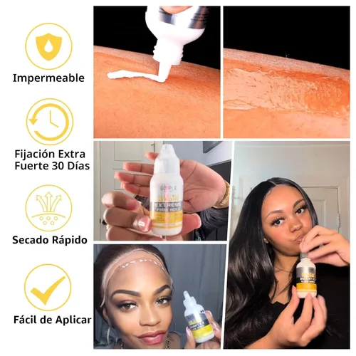 Vista 2 de Pegamento de peluca de 1.34 onzas, pegamento de peluca impermeable con encaje frontal para pelucas con herramientas y varilla de cera para cabello