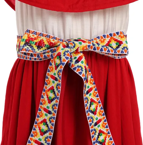 Vista 6 de IBTOM CASTLE Vestido mexicano para niñas, vestido folklórico tradicional con cinturón Rojo