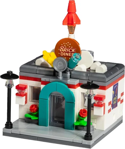 Vista 3 de Brick Loot Mini City Diner Building Set, 234 Piece Modular Restaurant Brick Toy, Collectible Mini City Building, Compatible with Major Brick Brands