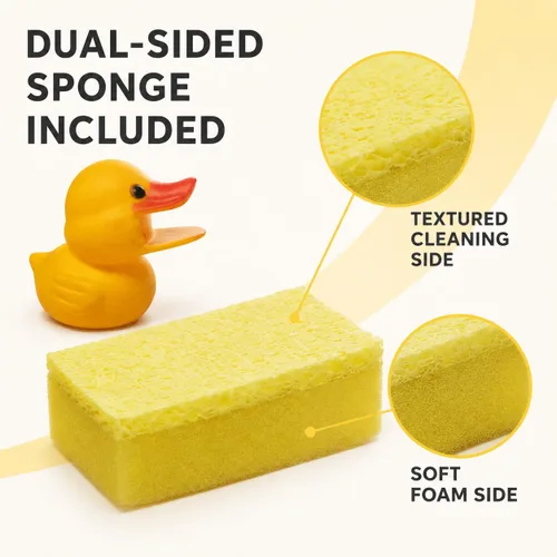 Vista 9 de Soporte con forma de animal para esponja de cocina, rana o pato a elección, con esponja, pato amarillo
