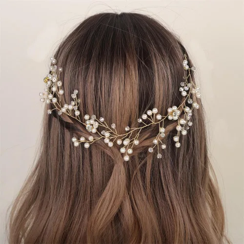 Vista 6 de Aimimier Diadema de pelo de novia con perlas de imitación y cristal, para novia, dama de honor, fiesta de graduación, festival, joyería