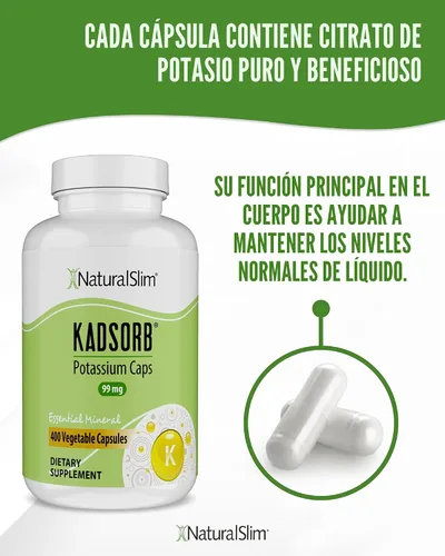 Vista 5 de Naturalslim Kadsorb - Citrato de potasio natural - Apoya el equilibrio de electrolitos y el pH normal, sin OMG y sin gluten, suplemento de potasio