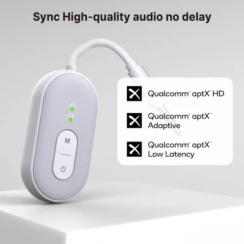 Vista 4 de Receptor transmisor Bluetooth 5.3, receptor de doble conexión, adaptador de audio auxiliar de 0.138 in con cable RCA, avión inalámbrico 2 en 1