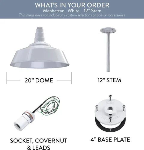 Vista 77 de Steel Lighting Co. Manhattan Warehouse Light Colgante montado en el techo Cúpula de 20 pulgadas vástago de 12 pulgadas Luz de granero