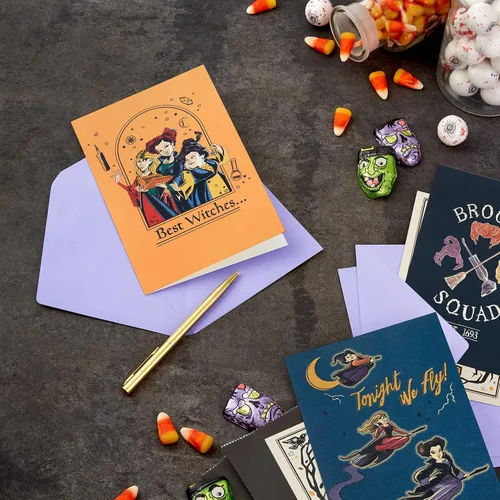 Vista 2 de Hallmark Hocus Pocus - Surtido de tarjetas de Halloween, Sanderson Sisters (16 tarjetas y sobres)