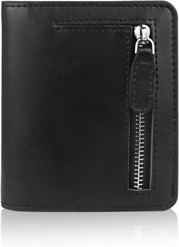 Vista 16 de Funtor Cartera de cuero para mujer, pequeña y compacta, con bolsillo doble, bloqueo RFID, para mujer