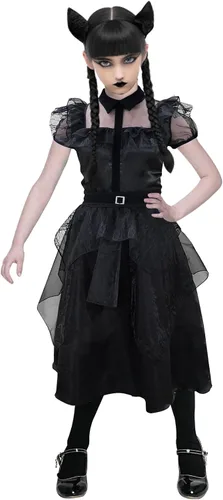Vista 5 de Camlinbo Halloween Dress for Girls Black Witch Dress Costumes with Belts Halloween Cosplay Party for Girls 11-14 Years