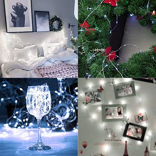 Vista 6 de Decute - Tira de luces de hadas de 300 LED de 99 pies de alambre plateado para árbol de Navidad, con control remoto, luz estrellada tipo luciérnaga