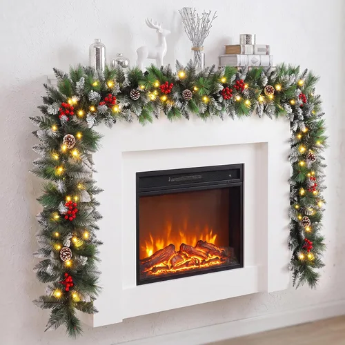 Vista 9 de Guirnalda de Navidad, Guirnalda de Navidad con Luces, Decoración de Navidad, 9 pies/2.7M, para Repisa de Chimenea, Hogar, Escaleras, Chimenea, Verde