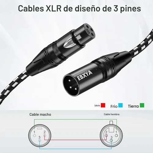 Vista 6 de EBXYA Paquete de 4 cables XLR de 6 pies, trenzado de 3 pines equilibrado macho a hembra