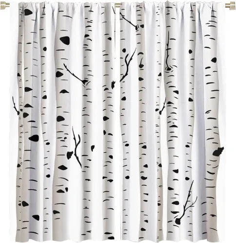 Vista 23 de Cortinas de abedul para sala de estar, niebla matutina en otoño, decoración del hogar, 42 x 45 pulgadas de largo