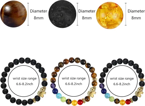Vista 4 de ONESING 2-12 Pcs Chakra Bracelets for Women Lava Rock 7 Chakras Crystals and Healing Stones Bracelets 8mm Crystal Bracelets Yoga Beaded Bracelets