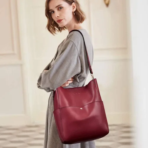 Vista 2 de BOSTANTEN - Bolsos de piel para mujer con cierre de cremallera color rojo
