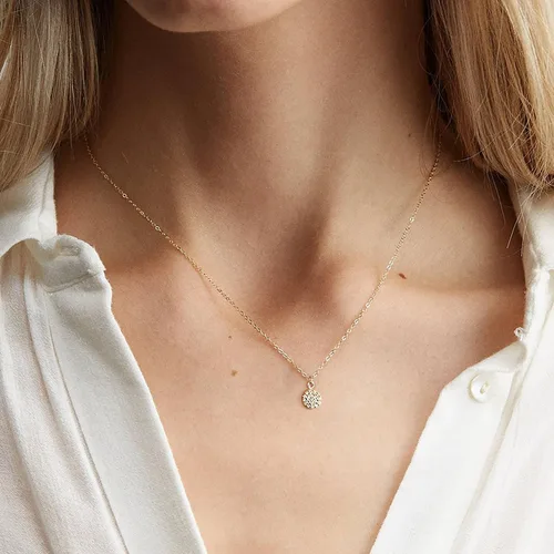 Vista 3 de Delicado collar de oro para mujeres y niñas, chapado en oro de 14 quilates, collar con colgante de circonita cúbica con diseño de hojas y flores