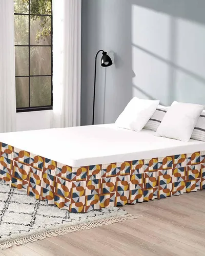 Vista 5 de Falda de cama retro moderna, tamaño Queen de 16 pulgadas de caída, ajustable y elástica, plisada, con volantes de lujo para cama base individual