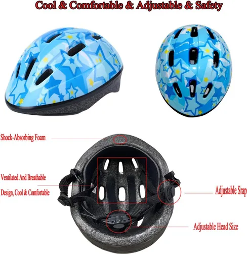 Vista 2 de Lamsion - Casco para niños ajustable para niños de 3 a 8 años, niños y niñas, casco para niños pequeños con juego de equipo deportivo de protección