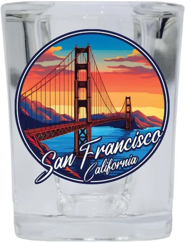 Vista 3 de San Francisco California A Souvenir - Vaso de chupito cuadrado de 2.5 onzas, base azul, paquete de 2