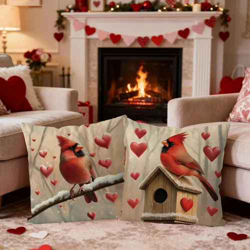 Vista 4 de Juego de 4 fundas de almohada para el día de San Valentín de 18 x 18 pulgadas, juego de 4 fundas de almohada cardenales, decoración de casa