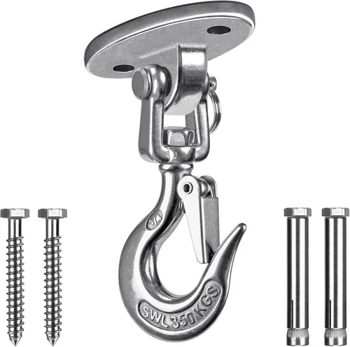 Vista 9 de SELEWARE 2 perchas de acero inoxidable de 180° de capacidad de 2000 libras, ganchos de columpio resistentes para techo de hormigón de madera