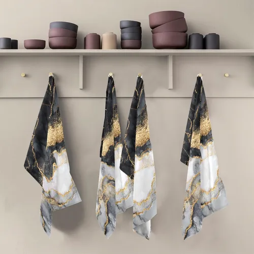 Vista 5 de Bolaz Juego de 4 toallas de cocina de mármol negro dorado ultra absorbente, secado rápido, paños de cocina de 28 x 18 pulgadas para cocinar