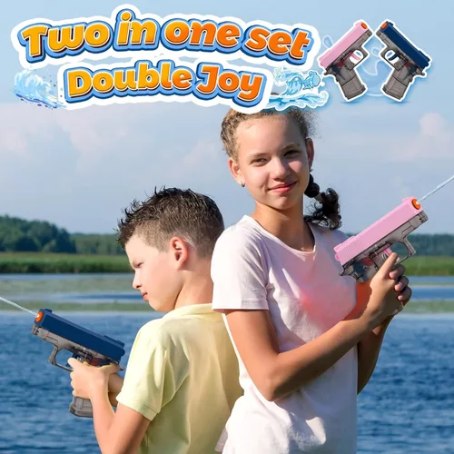 Vista 5 de Paquete de 2 pistolas de agua para niños - Pistola de chorro disparadora empapadora de agua pistola de agua juguetes para niños pequeños, niños