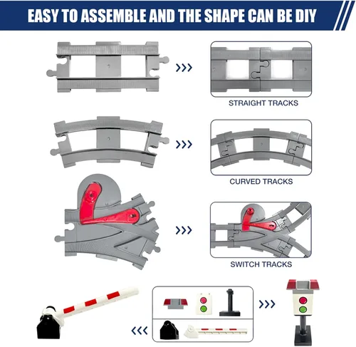 Vista 3 de Juego de 37 pistas de tren – Compatible con todas las principales marcas, pista ferroviaria clásica con 20 curvas, 10 rectas y 2 interruptores