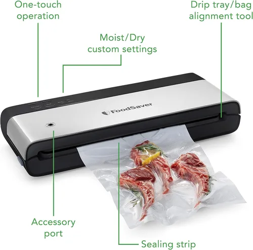 Vista 4 de FoodSaver Paquete de máquina de sellado al vacío y sellador de tarros Almacenamiento vertical Acero inoxidable y negro