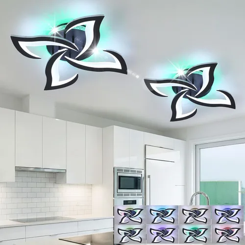Vista 11 de STCH Ceiling Lighting Fixtures, Lampara de Techo RGB, Remote & App Control D1-Dimmable light ring+RGB light-black
