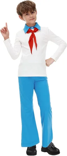 Vista 3 de Remimi Disfraz de Halloween para niños, conjunto de camisa y pantalones con bufanda roja, de 3 a 14 años