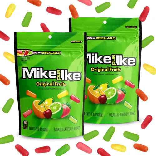 Vista 3 de Mike and Ike - Caramelos originales de frutas, paquete de 2 caramelos de cine de 10 onzas cada uno, dulces ideales para Mike e Ike para tus