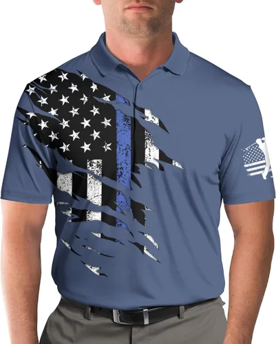 Vista 4 de Camisas de golf para hombre Funny Crazy Polo Bandera americana impresa