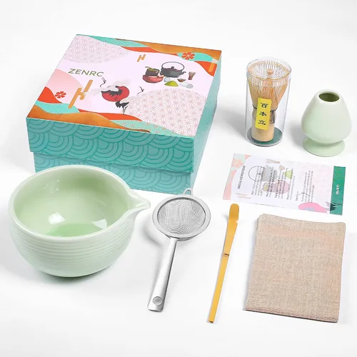 Vista 12 de ZENRC Kit de Ceremony Matcha – Batidor tradicional de bambú (Chasen) Scoop (Chashaku) Chawan Bowl con boquilla de vertido, soporte para batidor