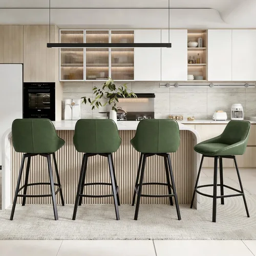 Vista 17 de Flouki Taburetes de bar con altura de mostrador, juego de 3 taburetes de bar giratorios negros para isla de cocina, taburetes de mostrador modernos
