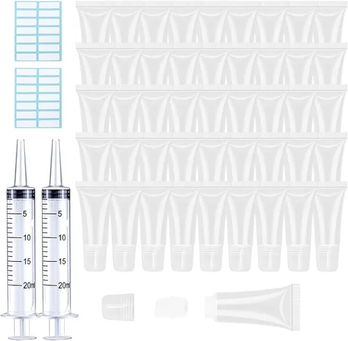 Vista 7 de 50 tubos de brillo labial 0.3 fl oz transparentes vacíos bálsamo labial contenedores rellenables suaves cosméticos para DIY Lip Gloss Base Glitter