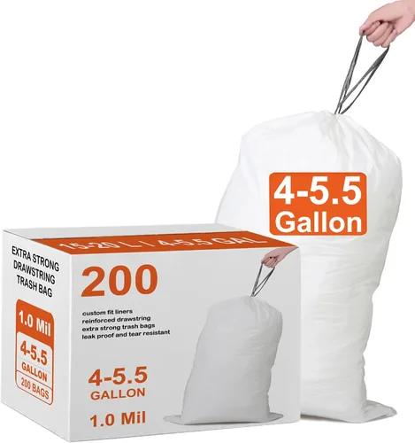 Vista 14 de Bolsas de basura con cordón resistentes de 50 unidades de 1.2 mil de grosor Forros blancos para botes de basura compatibles con Code P de 13-17