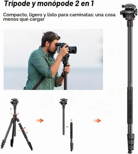 Vista 5 de COMAN - Trípode superior de 72 pulgadas con cabezal fluido, carga máxima