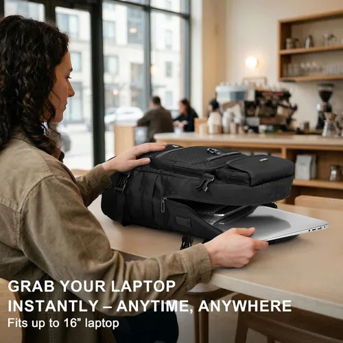 Vista 7 de PIJUSHI Mochila de viaje de mano para mujeres y hombres, bolsa de lona convertible, mochila de equipaje grande, para laptop de 16 pulgadas
