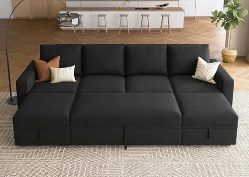 Vista 16 de HONBAY - Asiento individual para sofá cama modular con cama extraíble, sillón sin brazos personalizable para sofá modular, color beige