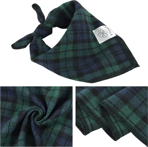 Vista 4 de E-Clover Bandanas navideñas para perros, bufanda a juego para el propietario, bufanda a cuadros para perro, baberos con bufandas de tartán, chal