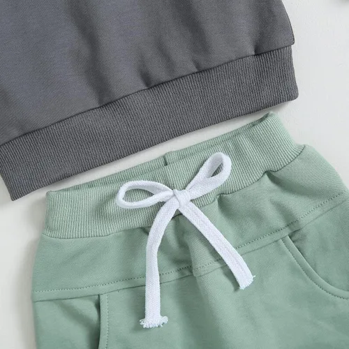 Vista 5 de Ropa de otoño e invierno para bebés, niños y niñas, sudadera con capucha con bloques de color, sudadera con capucha y pantalones elásticos