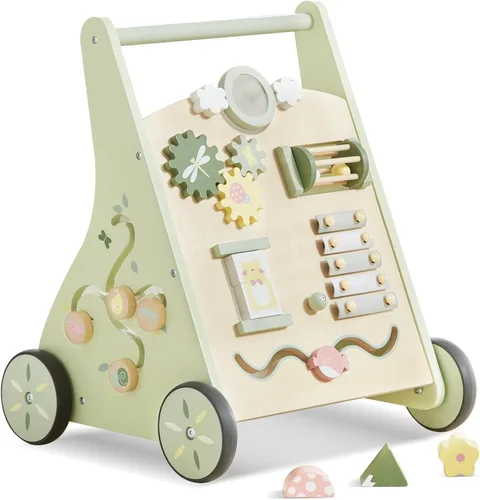 Vista 10 de Beright Caminante de madera para bebés con ruedas Montessori Walker, centro de múltiples actividades, desarrolla habilidades motoras y estimula