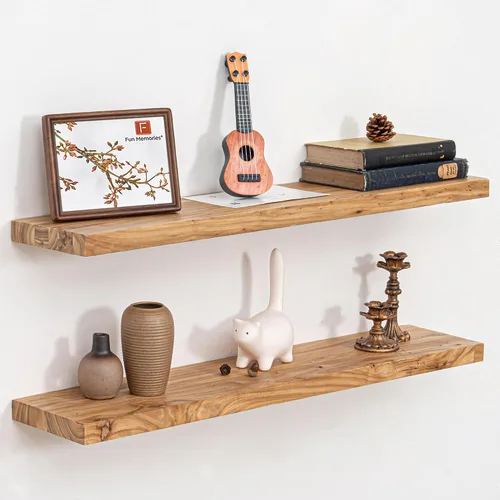 Vista 43 de Estantes flotantes para decoración de pared, estantes rústicos de madera recuperada de 24 x 8 pulgadas, estantes de montaje en pared resistentes