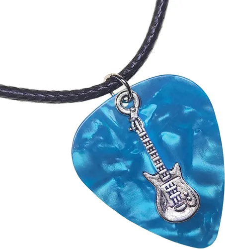 Vista 5 de Collar de púa de guitarra eléctrica y cadena de cordón de cuero vegano