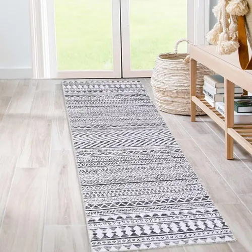 Vista 2 de GlowSol Alfombra de pasillo de 2 x 6 pies, moderna geométrica, suave, lavable, antideslizante, para interiores, cocina, sala de estar, dormitorio