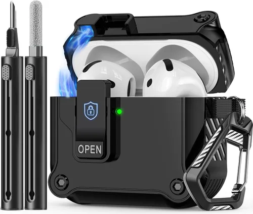 Vista 9 de Inesore Compatible con estuche para AirPods de 4ª generación, con kit de limpieza, cierre automático seguro para nueva funda de carga Airpods 4
