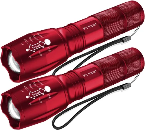 Vista 18 de Victoper Linternas LED Rojas, linterna táctica recargable de alto poder y alto lúmen súper brillante, 5 modos, con zoom, impermeable, luces de flash