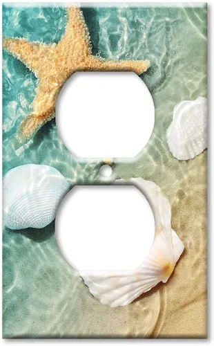 Vista 7 de Art Plates - Placa de interruptor de combinación de dos bandas - Toma de corriente - Palanca - Conchas de mar y peces estrella en piscina de mareas